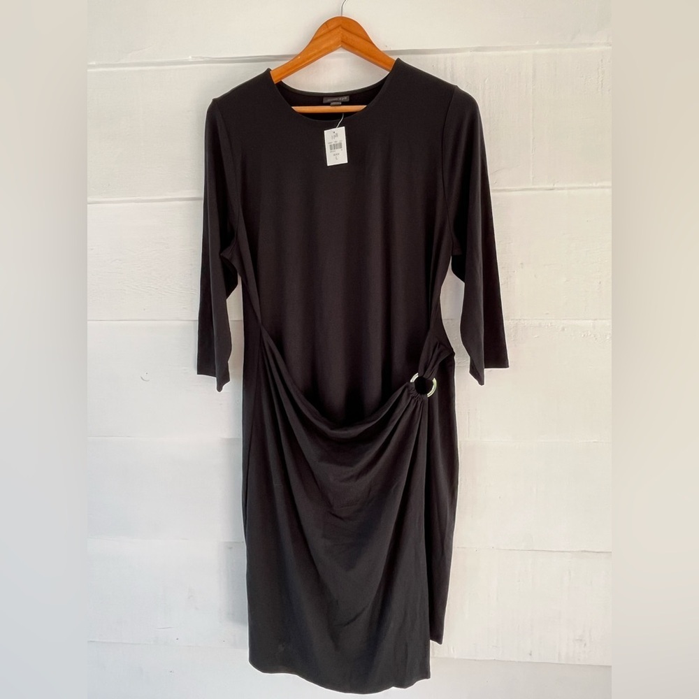 J Jill wear ever Colkection Jersey Elegant Black Dress with Side Drape L NWT